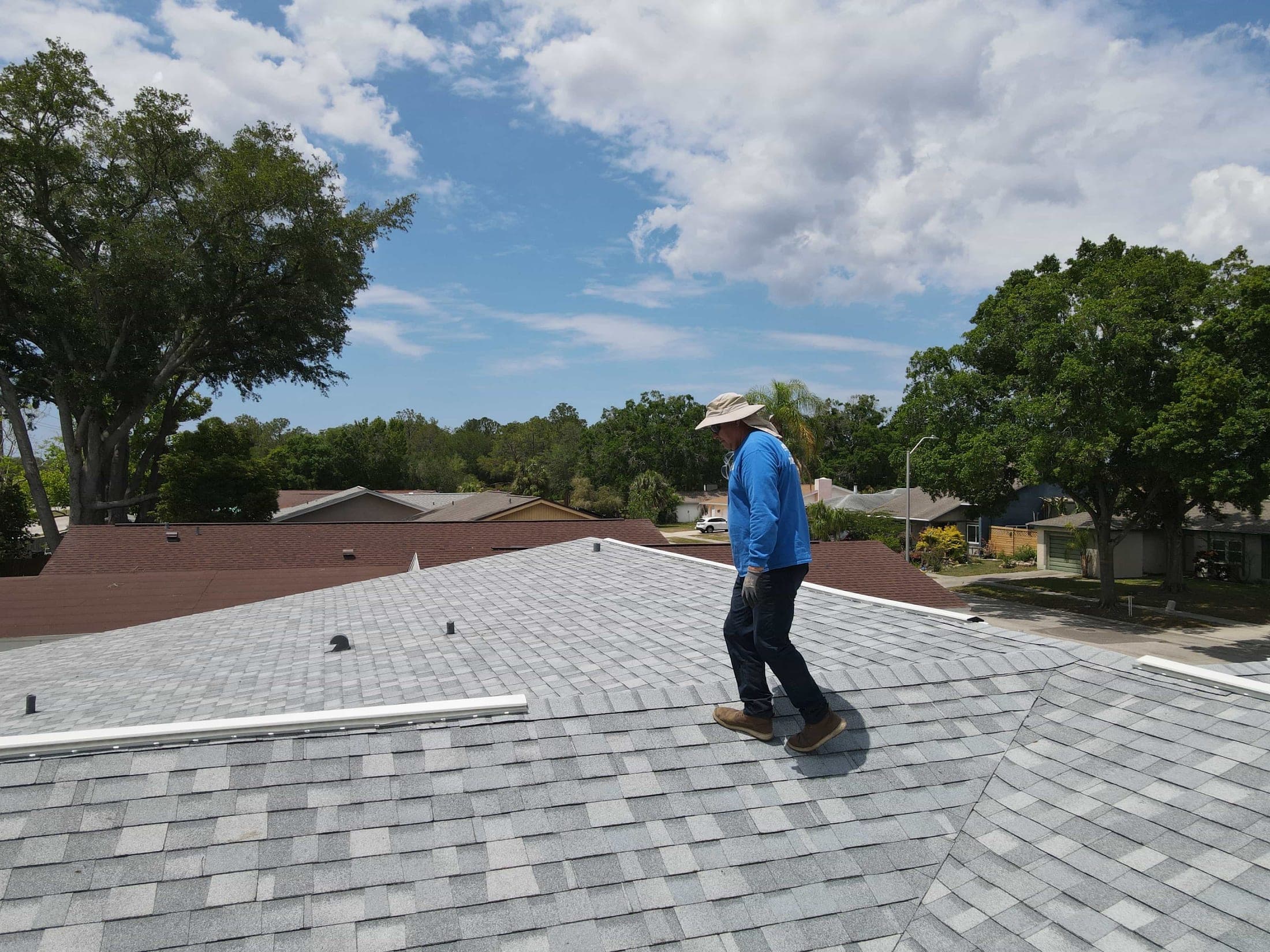 Aerial view of a finished architectural shingle roof